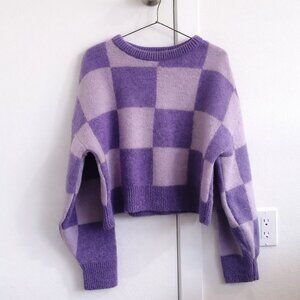 Purple Checkered Knit Sweater